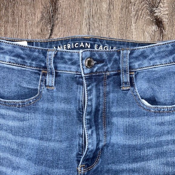 American Eagle Distressed Super Stretch Hi Rise Jegging Womens Sz 4 Blue EUC - Picture 3 of 7